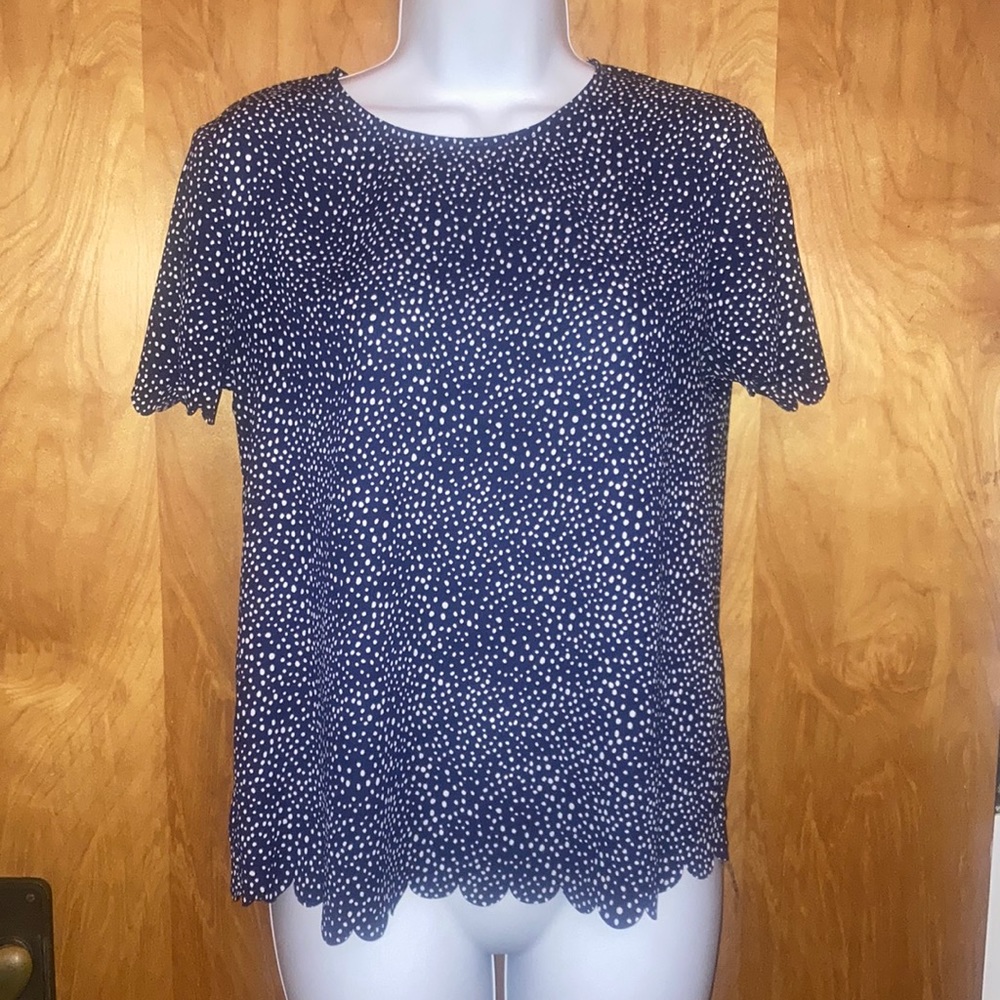 Banana Republic Blue & White Polka Dot Scalloped Short Sleeve Shirt Size XS